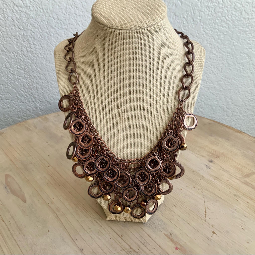 Copper Bib Necklace With Copper Color Crystals